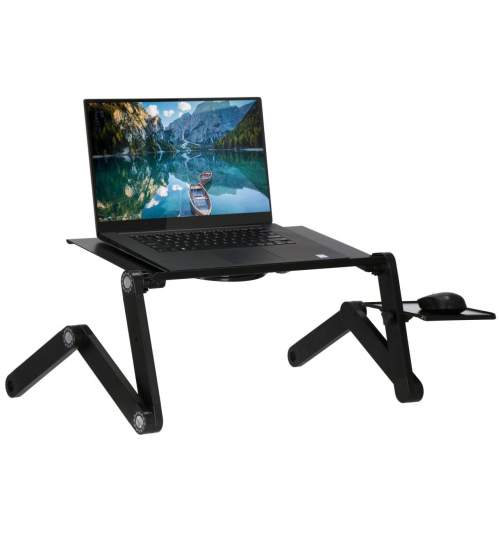 Masa pentru laptop, pliabila, ajustabila, ventilator cu USB, mouse pad detasabil, negru, 48x26x49 cm, Springos MART-HA4000