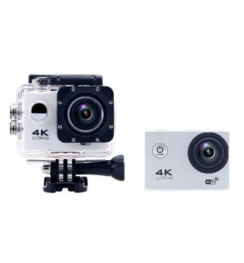 Camera video sport profesionala 4K Ultra HD, Wi-Fi rezistenta la apa, culoare Argintiu