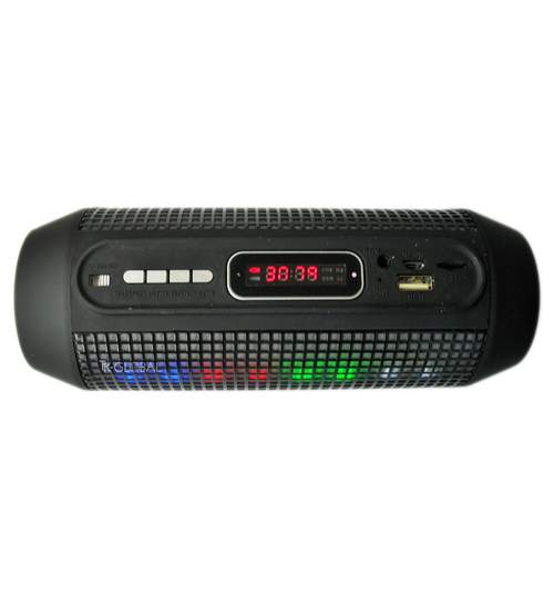 Boxa Portabila Wireless cu Bluetooth, FM, USB, Slot Micro SD, AUX + microfon incorporat, iluminare LED si afisaj LCD, culoare Negru