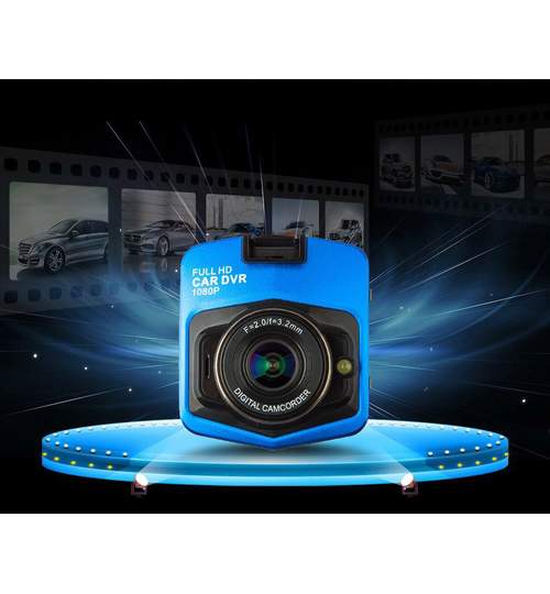 Camera video auto DVR Full HD 1080P cu LED pentru filmare nocturna, culoare Albastru/Negru