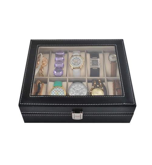 Cutie caseta eleganta pentru 10 ceasuri, bijuterii sau bratari