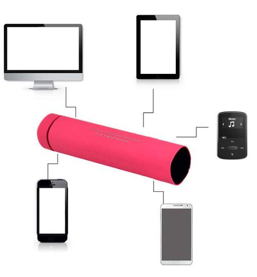 Mini Sistem Audio Portabil 3-in-1, Boxa, PowerBank 1000mAh si Suport Telefon + Cablu USB si Jack, Culoare Rosu