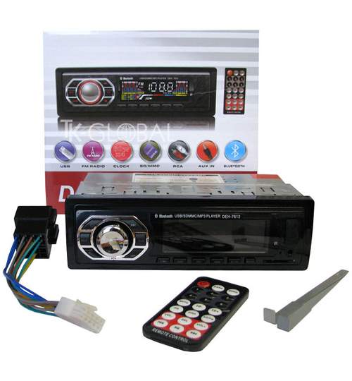 Radio MP3 Player auto bluetooth 1DIN, USB, SD, AUX, putere 4x60W cu telecomanda + microfon incorporat
