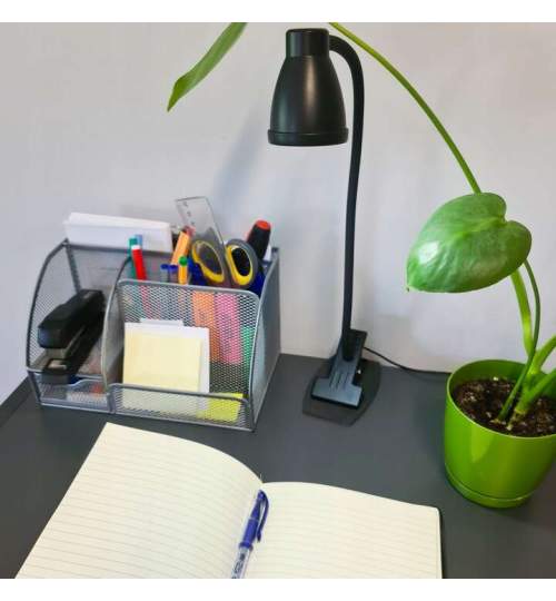 Lampa de birou cu clips, brat flexibil, 3 culori lumina, 10 niveluri, USB, negru, 45 cm, Izoxis MART-00019454-IS