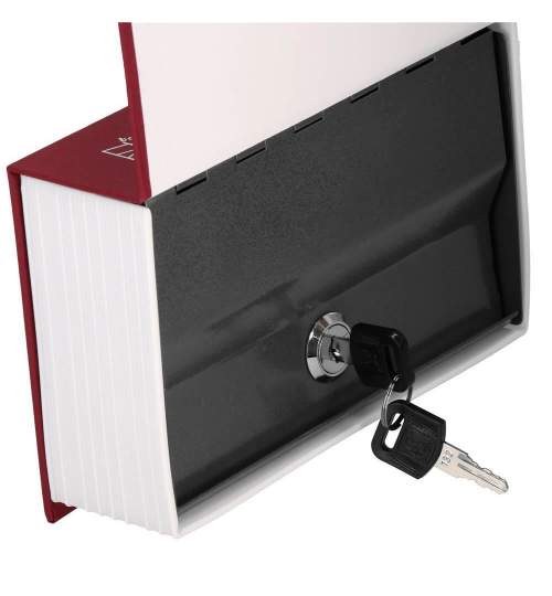 Seif, caseta valori, cutie metalica cu cheie, portabila, tip carte, visiniu, 11.5x5.5x18 cm, Springos MART-HA5044