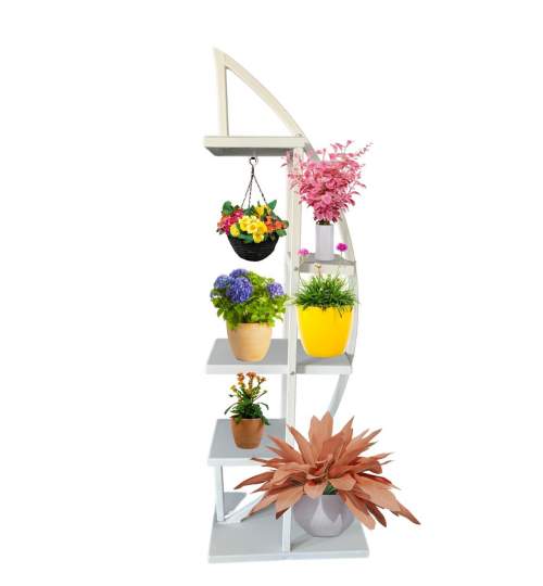 Suport pentru ghivece flori, Alb, dimensiune 50x30x150 cm, 4 polite, demontabil FMG-VMD-1063