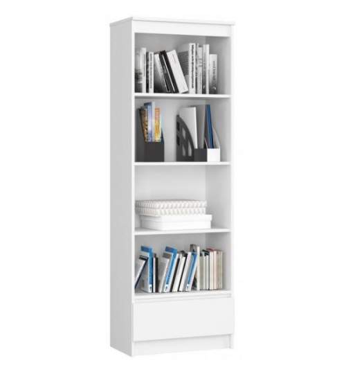 Biblioteca, placa laminata, 1 sertar, 4 rafturi, alb, 60x35x180 cm  MART-166905-AK