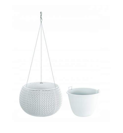 Ghiveci decorativ cu lant, rotund, alb, 23.9x16.1 cm, Splofy Bowl WS  MART-DKSP240WS-S449