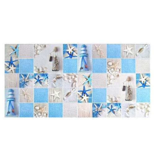 Panou decorativ, PVC, model exotic, albastru si bej, 96x48.5cm MART-PVC0047