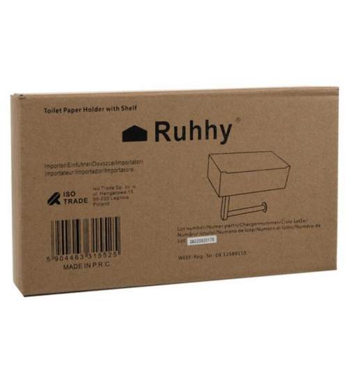 Suport pentru hartie igienica, Ruhhy, cu spatiu de depozitare, otel, negru, 20.5x12x14.5 cm MART-00020178-IS
