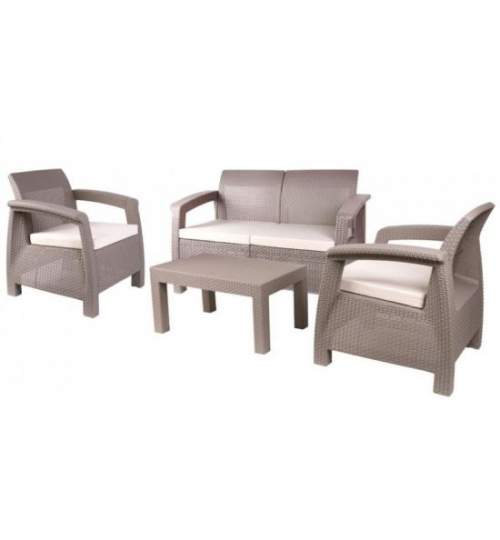 Set mobilier gradina/terasa, cappuccino, ratan sintetic, 1 masa, 2 scaune, 1 canapea, Antigua MART-802401