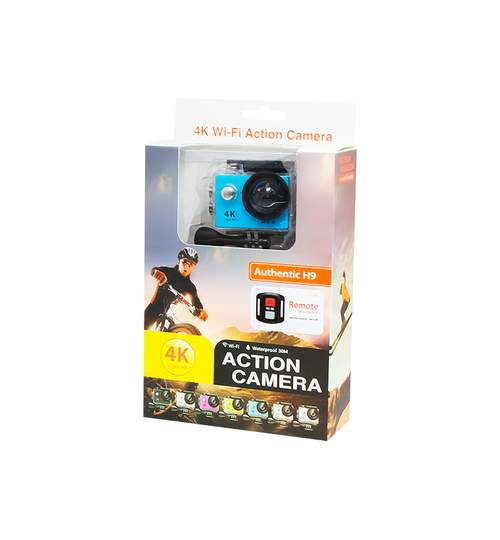 Camera video sport Ultra HD 4K WiFi cu afisaj LCD si microfon incorporat, culoare Albastru
