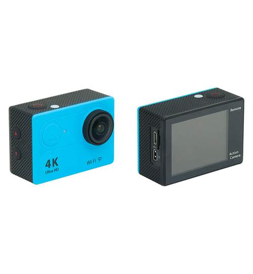 Camera video sport Ultra HD 4K WiFi cu afisaj LCD si microfon incorporat, culoare Albastru