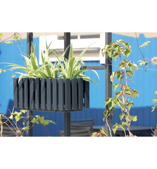 Jardiniera decorativa, suport metalic, sistem irigare, antracit, 58x18x16.2 cm, Boardee Fencycase W MART-DDEF600W-S433
