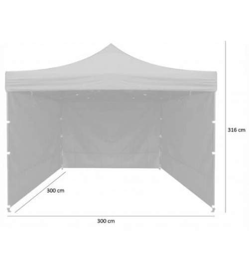 Pavilion pentru gradina/comercial, cadru metalic, 3 pereti, pliabil, alb, 3x3x3.16 m MART-NAM7465