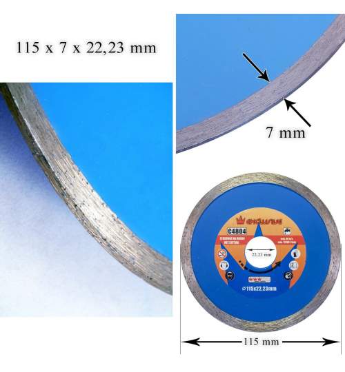 Disc diamantat, ceramica, taiere umeda, 115 mm/22.23 mm, Richmann MART-C4804