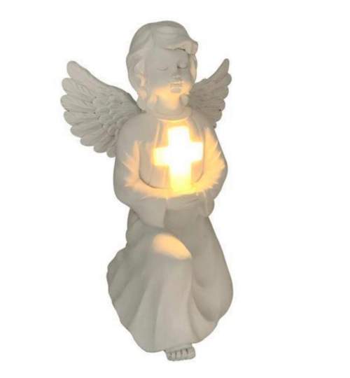 Lampa solara Angel, dimensiune 15x12x23 cm, 1 LED, AA, ceramic, Alba FMG-SK-8090607-1