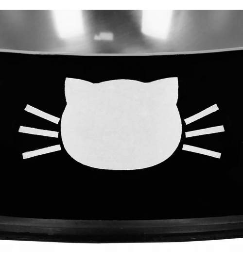 Castron, bol, pentru caine, pisica, rotund, inox, negru, 12 cm MART-PA0194