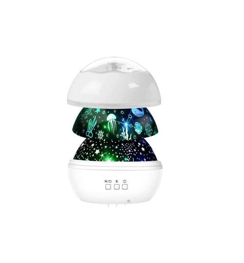 Lampa de noptiera cu proiector, Verk Group, pentru copii, cupola rotativa, 2 moduri, diferite culori, 4xAAA, incarcare USB, 12x10 cm MART-18251_VG
