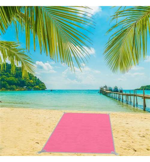 Patura plaja, anti-nisip, poliester, roz, 200x150 cm, Springos MART-PM0008