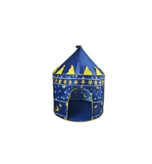 Cort de joaca pentru copii, tip castel, impermeabil, cu husa, model luna si stele, albastru, 105x135 cm MART-00001163-IS