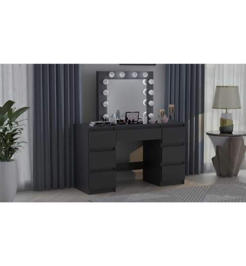 Masa de toaleta/machiaj, Artool, Vanessa, negru, cu oglinda si LED-uri, 130x43x143 cm MART-138994