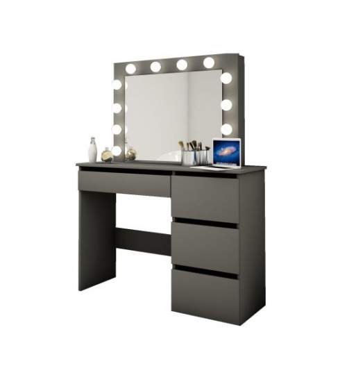 Masa de toaleta/machiaj, neagra, cu oglinda si LED-uri, 94x43x141 cm MART-BETI4Czarny