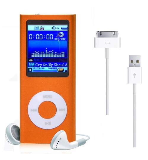 Mini MP3 MP4 Player Radio cu afisaj digital, capacitate card pana la 32GB, culoare Portocaliu