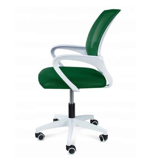 Scaun de birou, rotativ, cu plasa, cotiere, alb si verde, 54x54x95 cm MART-CM-923508