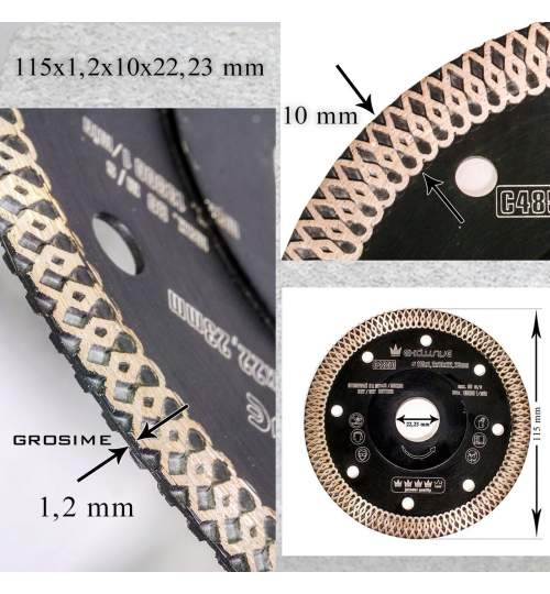 Disc diamantat turbo subtire, placi ceramice, taiere umeda si uscata, 115 mm/22.23 mm, Richmann Exclusive MART-C4850