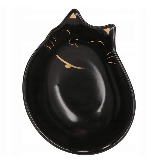 Castron, bol, pentru caine, pisica, ceramica, negru, model pisica, 15x11x5 cm MART-PA0201