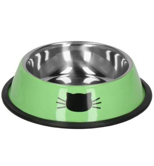 Castron, bol, pentru caine, pisica, rotund, inox, verde, 12 cm MART-PA0195