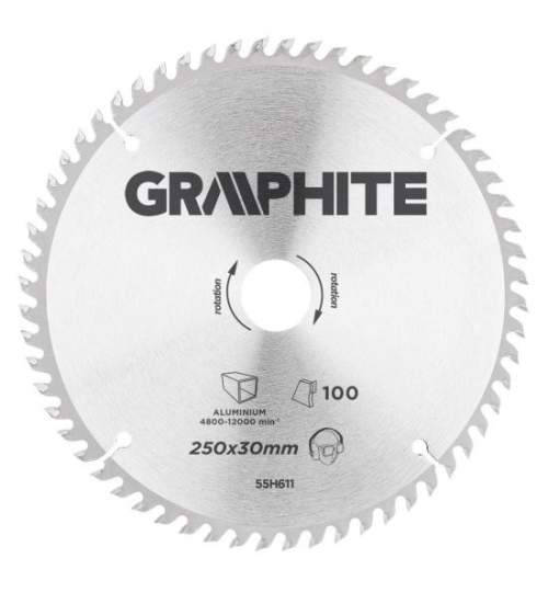 Disc circular vidia, pentru aluminiu, 100 dinti, 250x30 mm, Graphite  MART-55H611