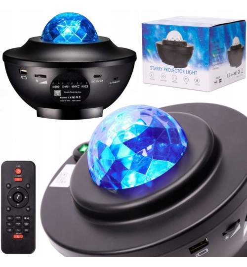 Lampa de noptiera cu proiector, LED, telecomanda, bluetooth, 4 culori, incarcare USB, negru, 12.3x16.4 cm MART-E-906952