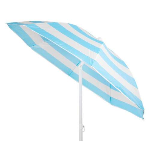 Umbrela plaja, Strend Pro, cu inclinatie, model dungi, albastru marin si alb, 180 cm MART-802573