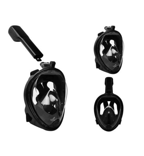 Set Masca Full Face pentru Snorkeling, Anti-aburire, Suport Camera, 23x19 cm, Marimea L/XL, Negru