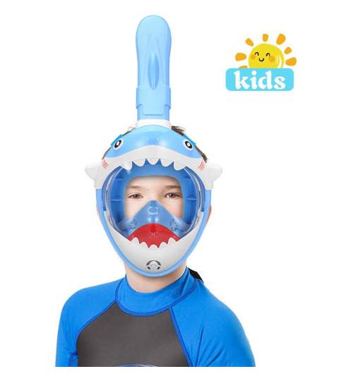Masca snorkeling cu tub pentru copii model rechin, albastra MART-8050178