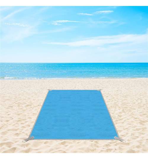 Patura plaja, anti-nisip, poliester, albastru, 200x150 cm, Springos MART-PM0007