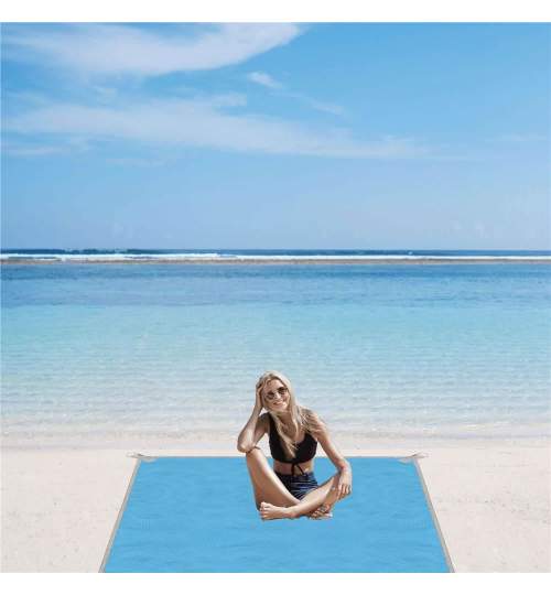 Patura plaja, anti-nisip, poliester, albastru, 200x200 cm, Springos MART-PM0009