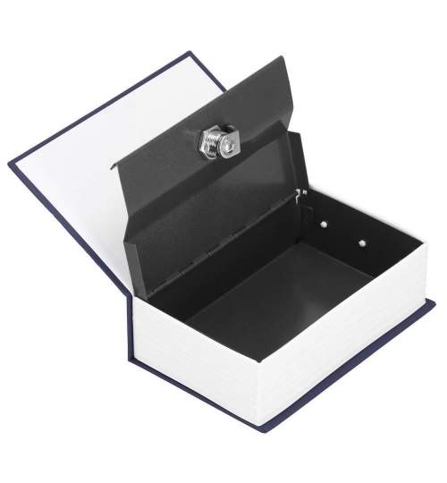 Seif, caseta valori, cutie metalica cu cheie, portabila, tip carte, albastru, 20x6.5x26.5 cm, Springos MART-HA5048