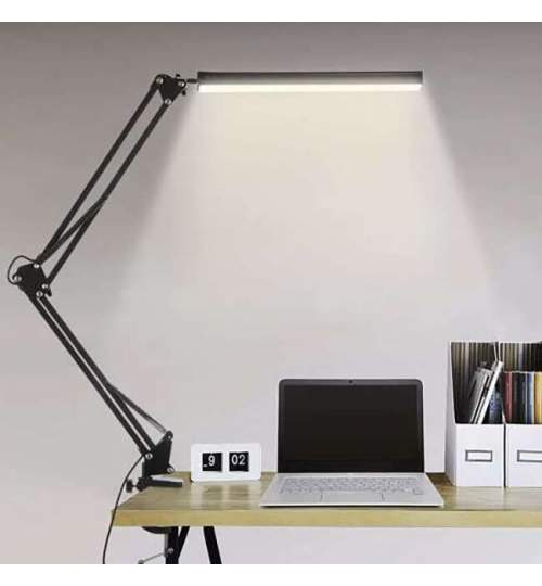 Lampa de birou 2 in 1, cu prindere masa, brat flexibil, 3 culori lumina, 10 niveluri, USB, negru, 3x37 cm, Izoxis MART-00019784-IS