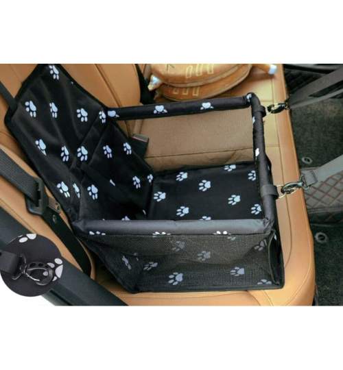 Scaun auto pentru caine/pisica, Mufart, textil, cu buzunar si centura, negru, 40x37x44 cm MART-15304