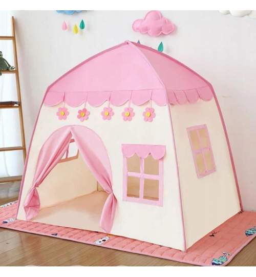 Cort de joaca pentru copii, cu lampi rotunde, roz si alb, 130x90x126 cm, Kruzzel MART-00017489-IS