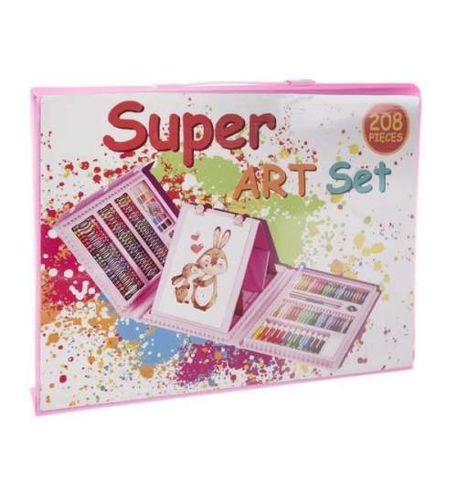 Set pictura si desen pentru copii, trusa plastic, roz, 208 piese, 41x5x31 cm MART-00017239-IS