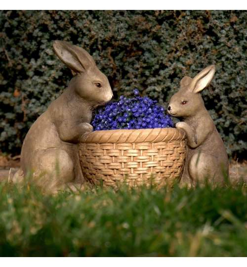 Decoratiune gradina, ceramica, 2 iepuri cu cos, 42x21x30 cm MART-8090624