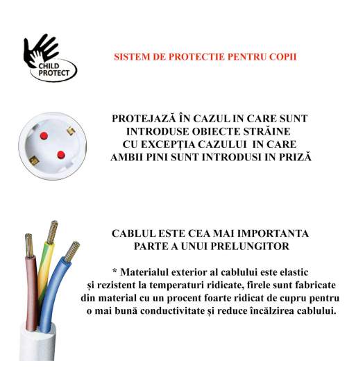 Prelungitor electric cu impamantare si protectie copii, 3 prize, cablu 1.4 m MART-360094