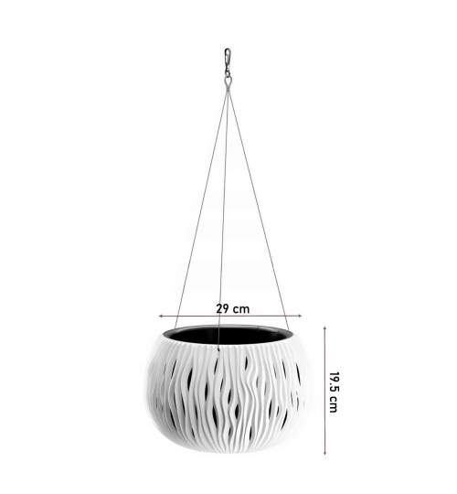 Ghiveci decorativ cu lant, rotund, alb, 29x19.5 cm, Sandy Bowl WS MART-DSK290WS-S449