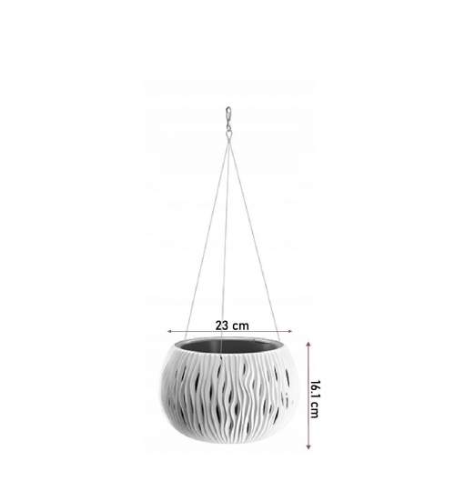 Ghiveci decorativ cu lant, rotund, alb, 23.8x16.1, Sandy Bowl WS MART-DSK240WS-S449