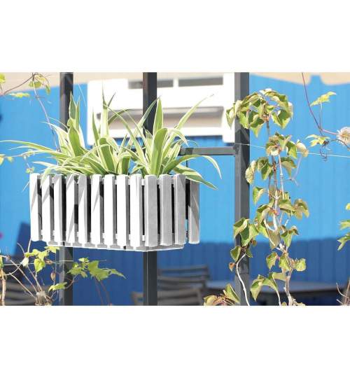 Jardiniera decorativa, suport metalic, sistem irigare,​​​​​​​ alb, 38x18x16.2 cm, Boardee Fencycase W MART-DDEF400W-S449
