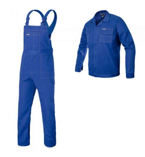 Pantaloni de lucru cu pieptar, salopeta, cu bluza, albastru, model Confort, 188 cm, marimea XL MART-380021